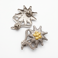 Edelweiss Flower Military Badge Silver-Tone WWII Mountain Cap Pin Replica