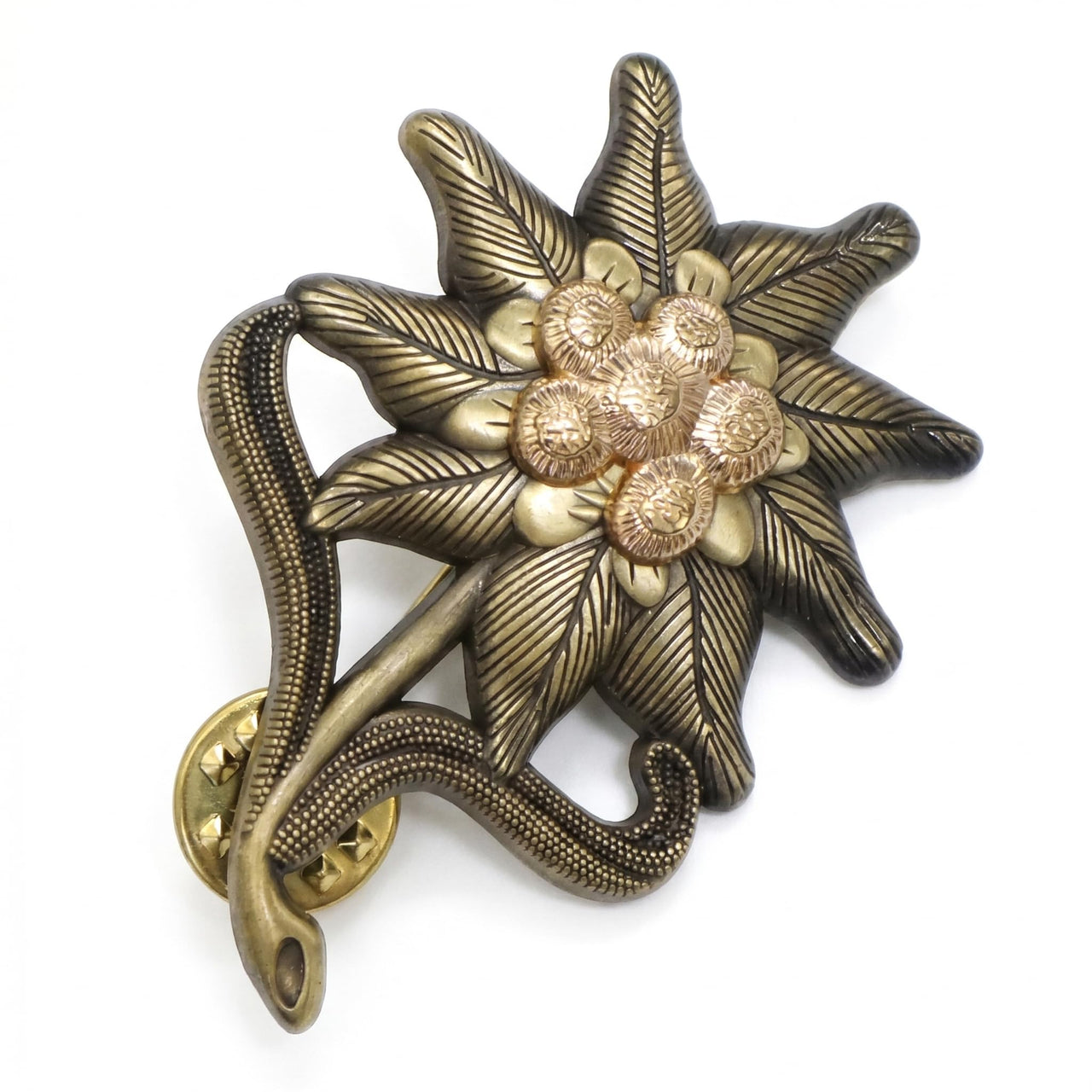 Edelweiss Badge Military Award Bronze-Tone WWII Mountain Cap Pin Replica