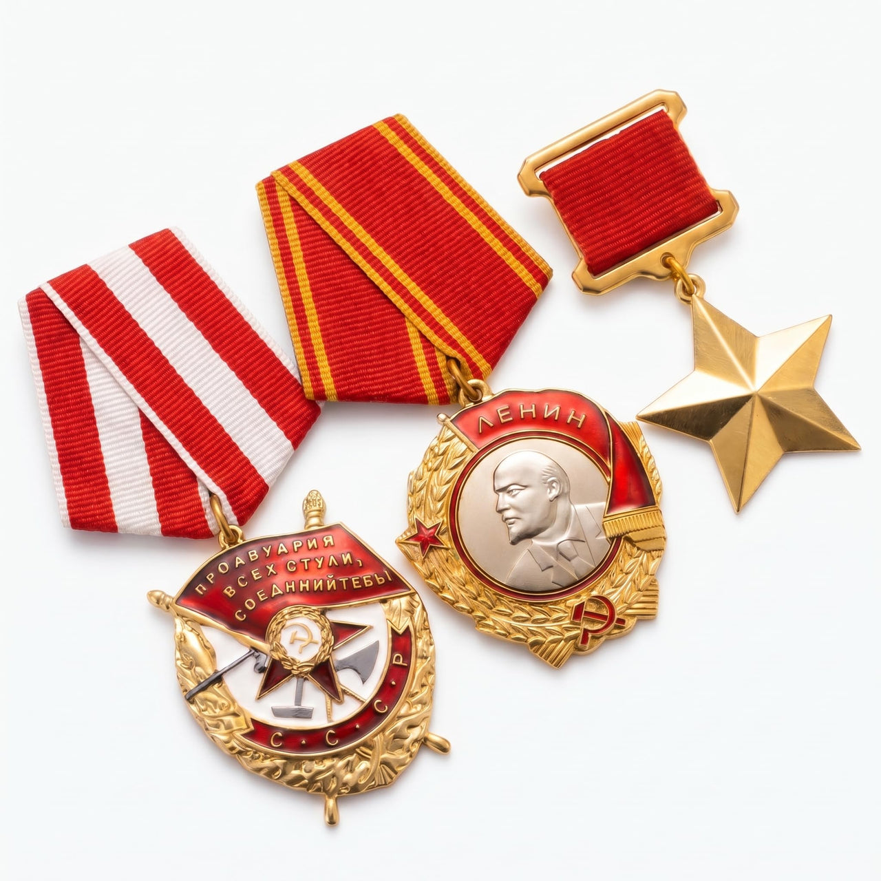FREECROWS Hero of the Soviet Union, Red Banner Medal & Order of Lenin Medal Set – USSR Historical Award Replica