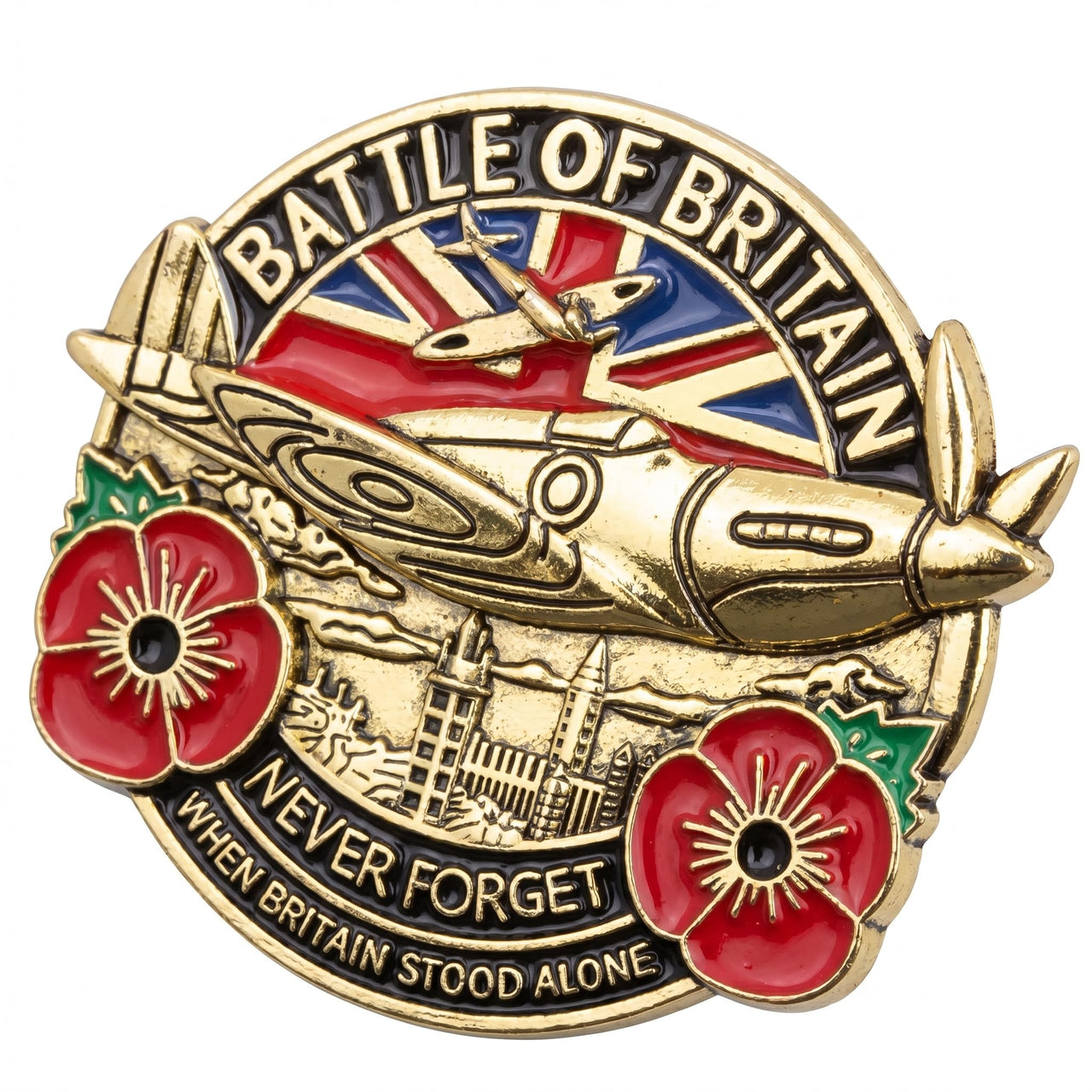 WW2 British Battle of Britain Spitfire Red Flower Commemorative Pin Replica