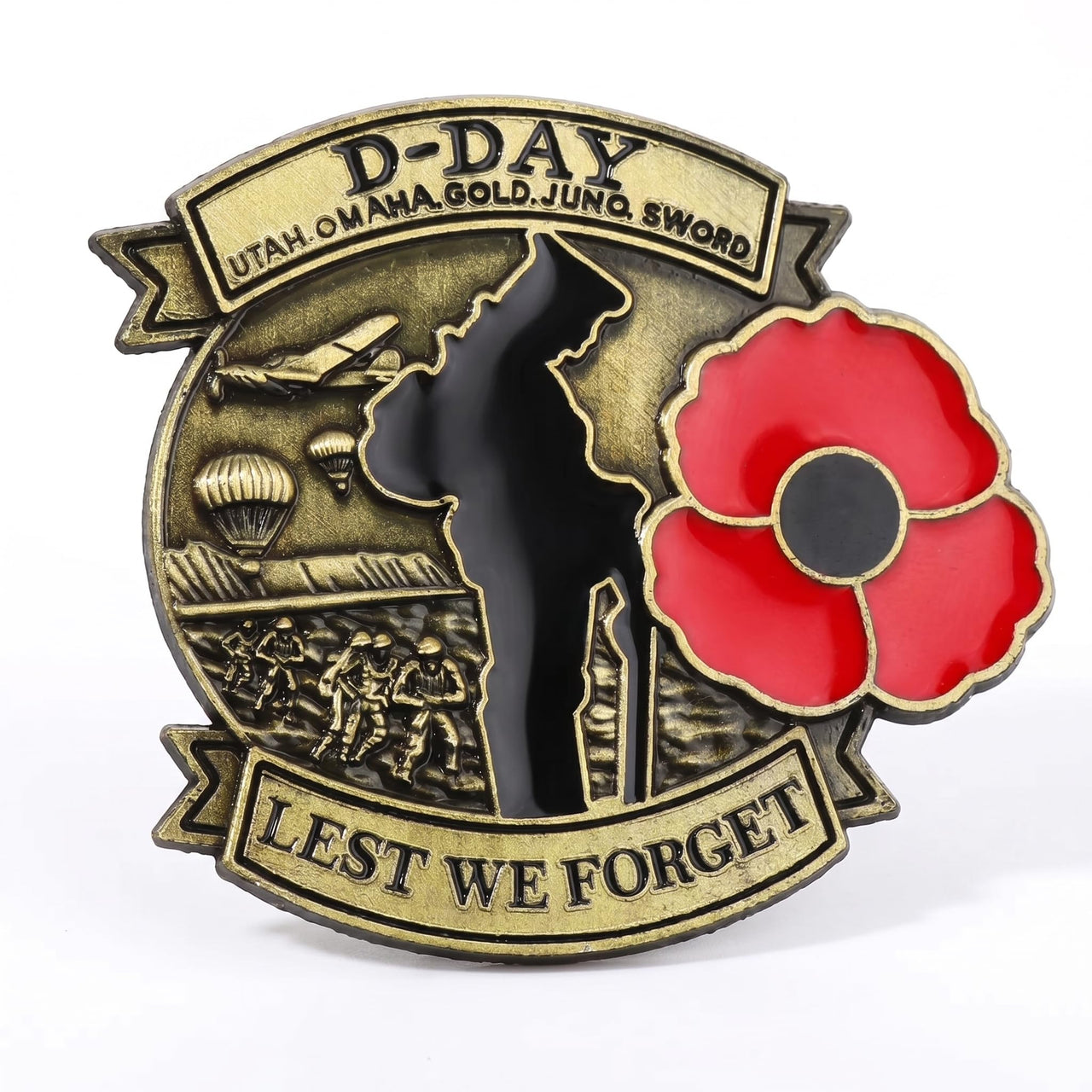 UK D-Day Remembrance Lest We Forget Red Flower Lapel Pin Badge Replica