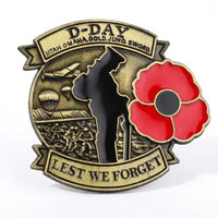 UK D-Day Remembrance Lest We Forget Red Flower Lapel Pin Badge Replica