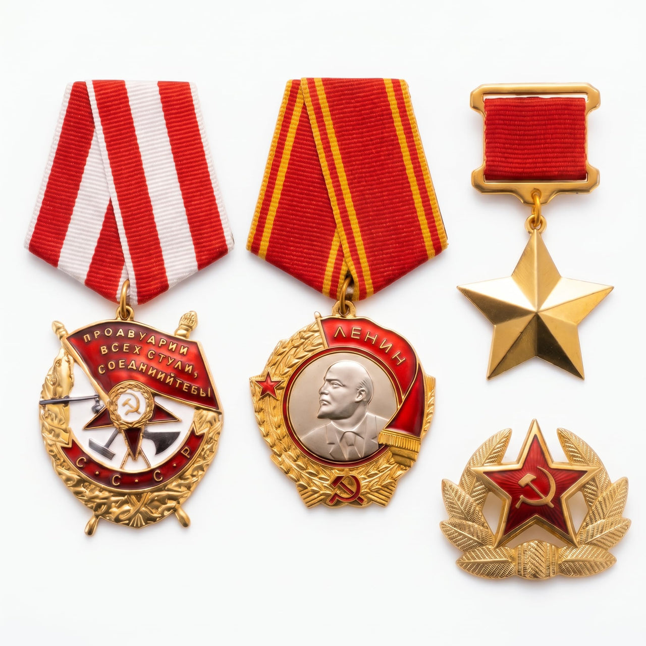 FREECROWS USSR WWII Medal Set - Military Awards Hero of the Soviet Union, Red Banner Medal, Red Star Hat Pin & Order of Lenin Medal Set Replicas