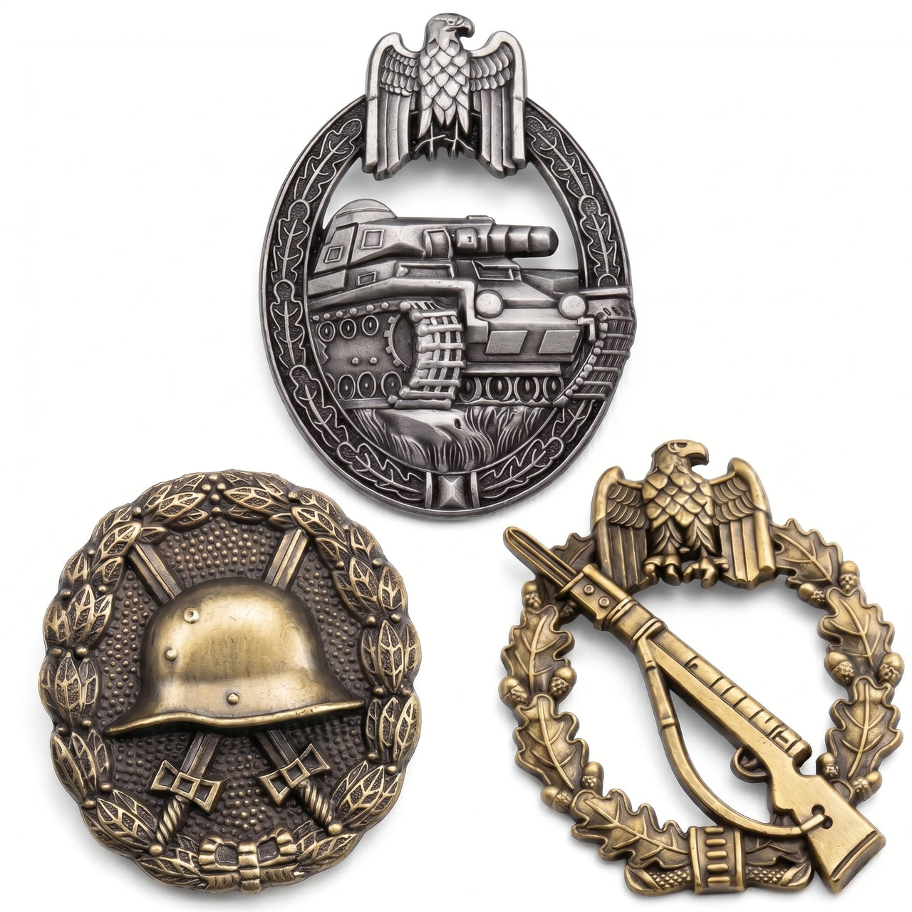 WW1 German Infantry Assault Panzer and Wound Badges Military Set Replica