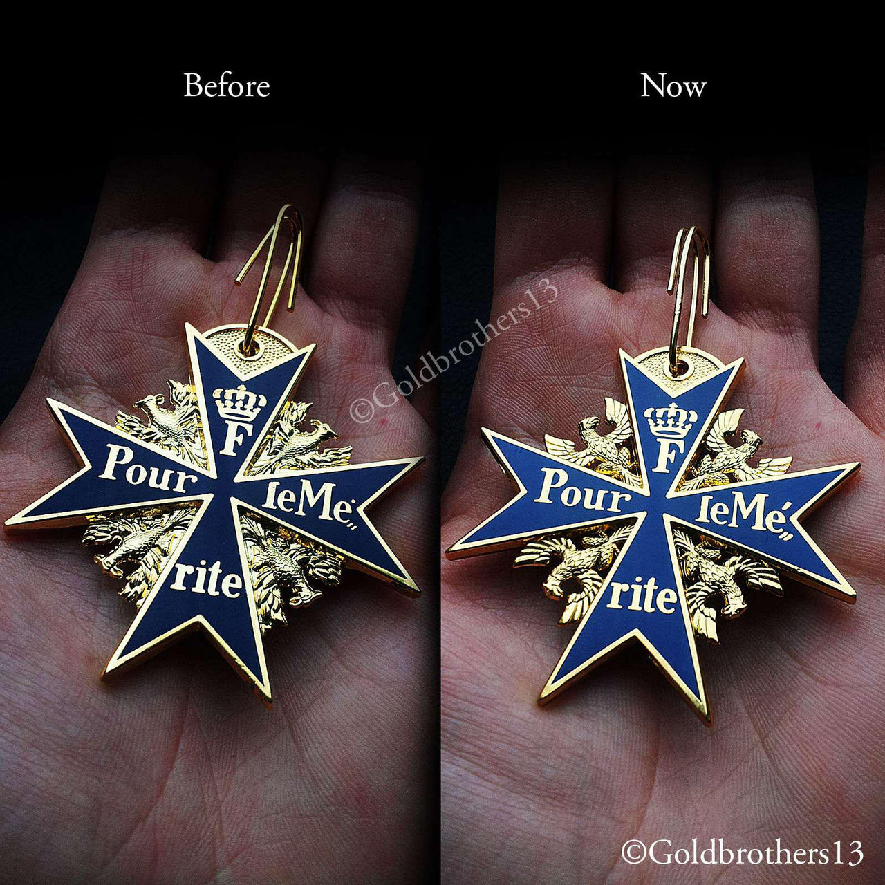 Pour Le Merite 24k Gold Plated Cross Medal Blue Max Highest Honor Award + Gold leaf badge New version Replica