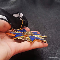 Grand Pour Le Merite 24k Gold Plated Cross Medal Blue Max Highest Honor + Oak Leaf + Ribbon Repro