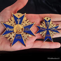 Grand Pour Le Merite 24k Gold Plated Cross Medal Blue Max Highest Honor + Oak Leaf + Ribbon Repro
