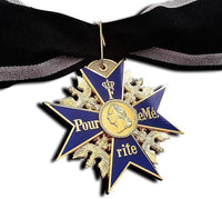 Grand Pour Le Merite 24k Gold Plated Cross Medal Blue Max Highest Honor + Ribbon Repro