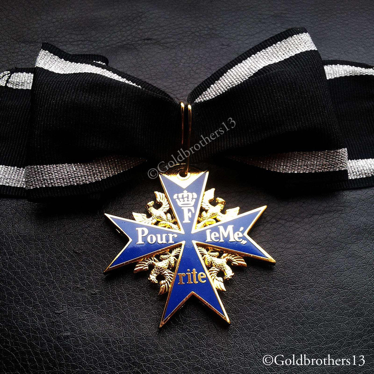 Grand Pour Le Merite + Classic one 24k Gold Plated Cross Medal & Oak Leaves Blue Max + Ribbon Copy