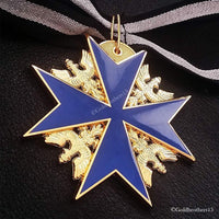 Grand Pour Le Merite + Classic one 24k Gold Plated Cross Medal & Oak Leaves Blue Max + Ribbon Copy