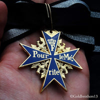 Pour Le Merite 24k Gold Plated Cross Medal Blue Max Highest Honor Award + Gold leaf badge New version Replica