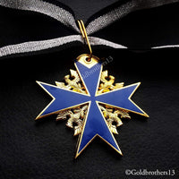 Pour Le Merite 24k Gold Plated Cross Medal Blue Max Highest Honor Award + Gold leaf badge New version Replica