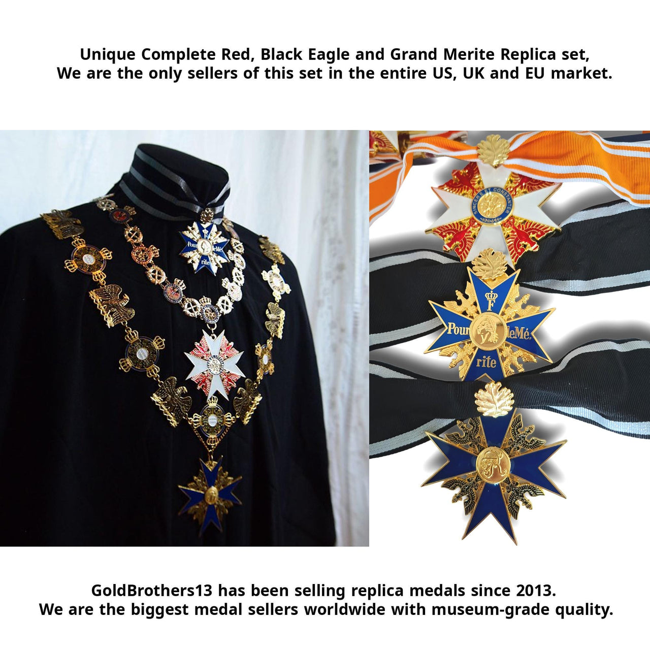Grand Pour Le Merite - Grand Black Eagle - Grande Red Eagle + Gold Leaves WW1 German Medals Set - Military of Prussia Replicas