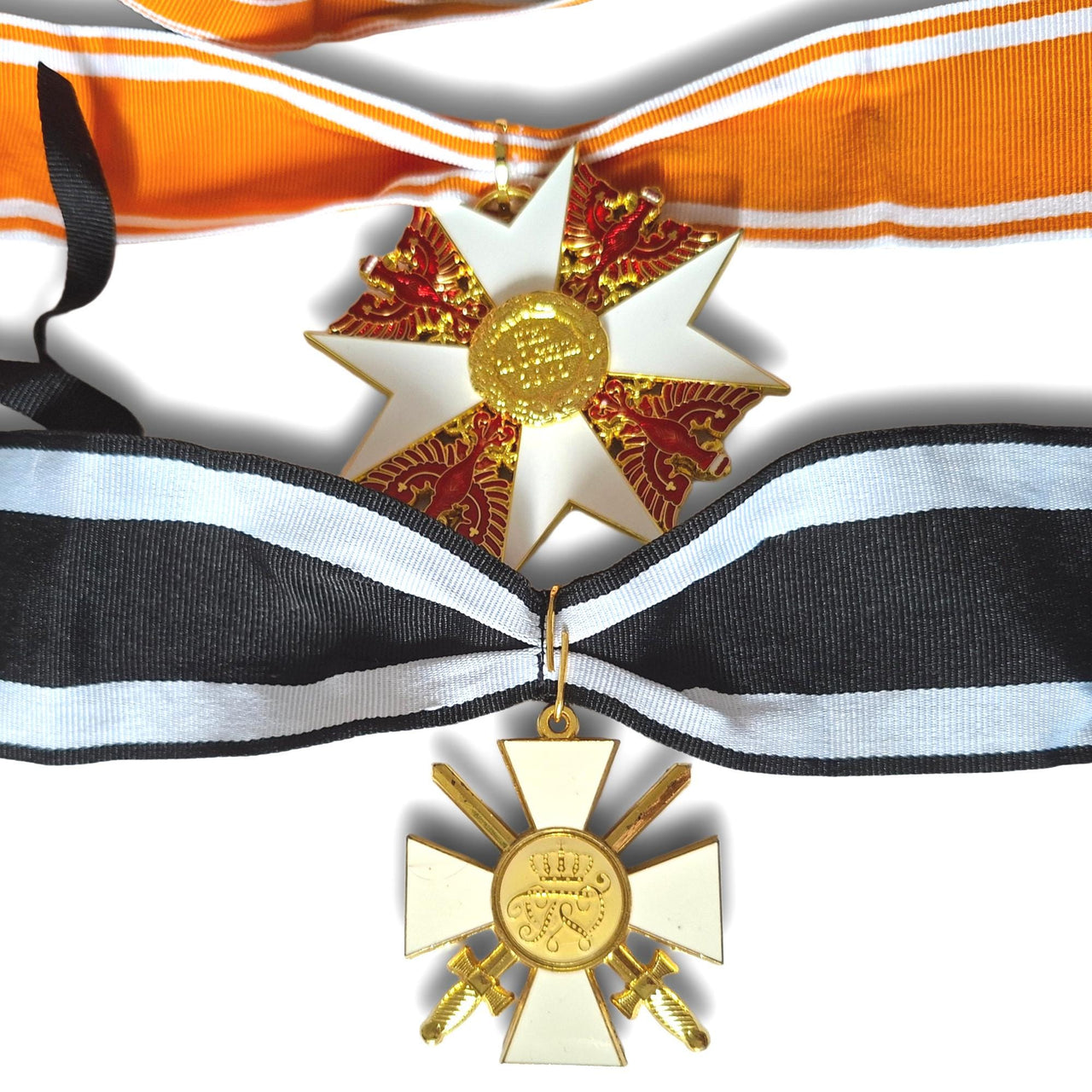 Grand Red Eagle + Red Eagle with Swords - Gold Leaves - WW1 German Medals Military of Prussia Award Replica