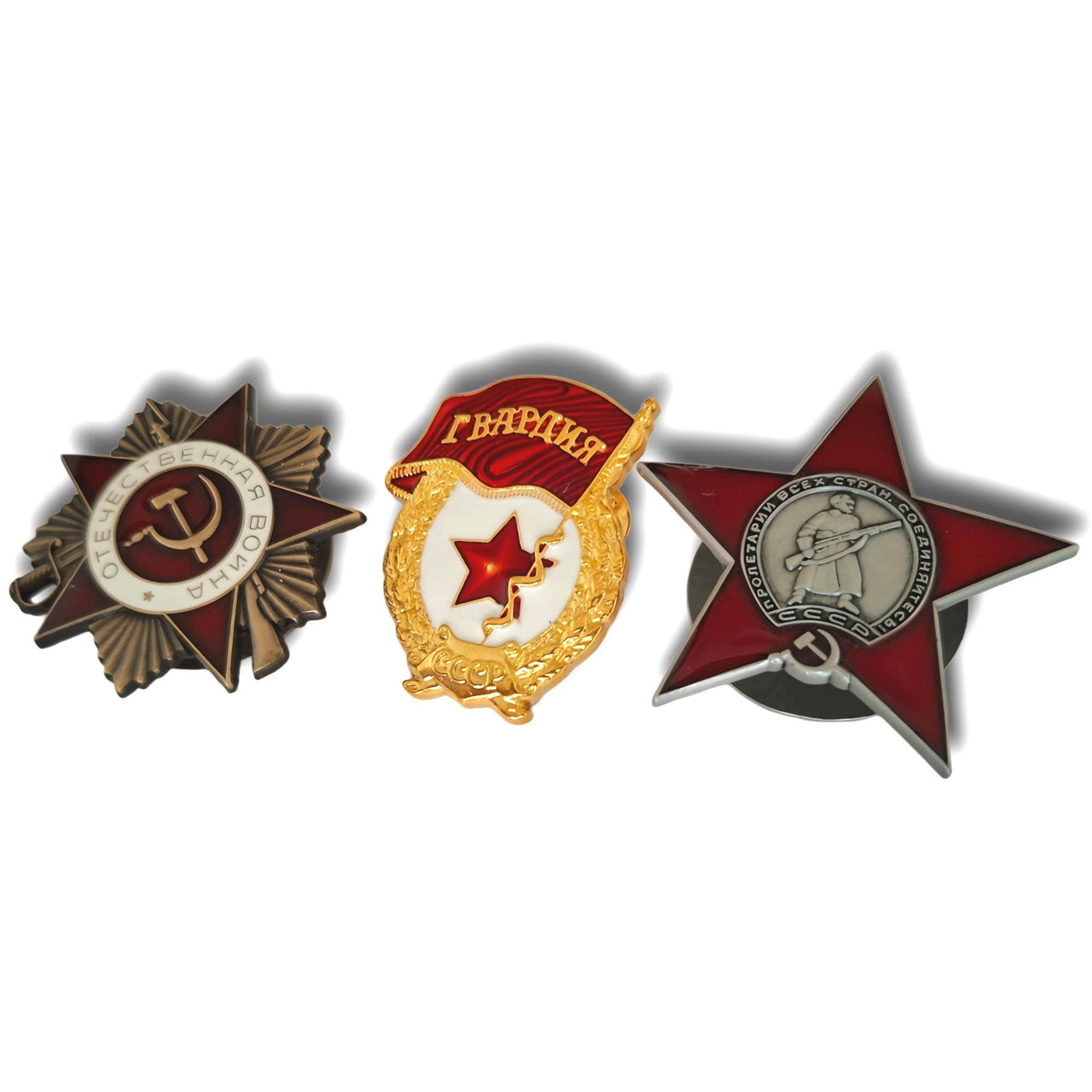 Soviet WWII Military Set – Order of The Red Star, Patriotic War & Guards Badges Replica