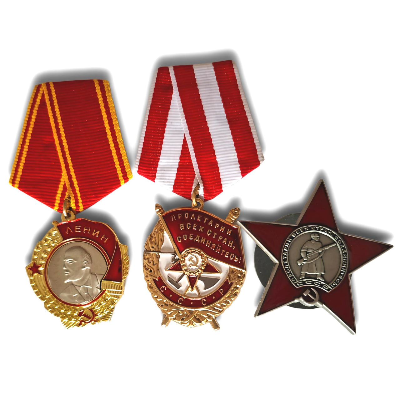 Soviet Medal Set – Order of Lenin , Red Banner , Red Star Badge (Set of 3) Replica - Military Awards